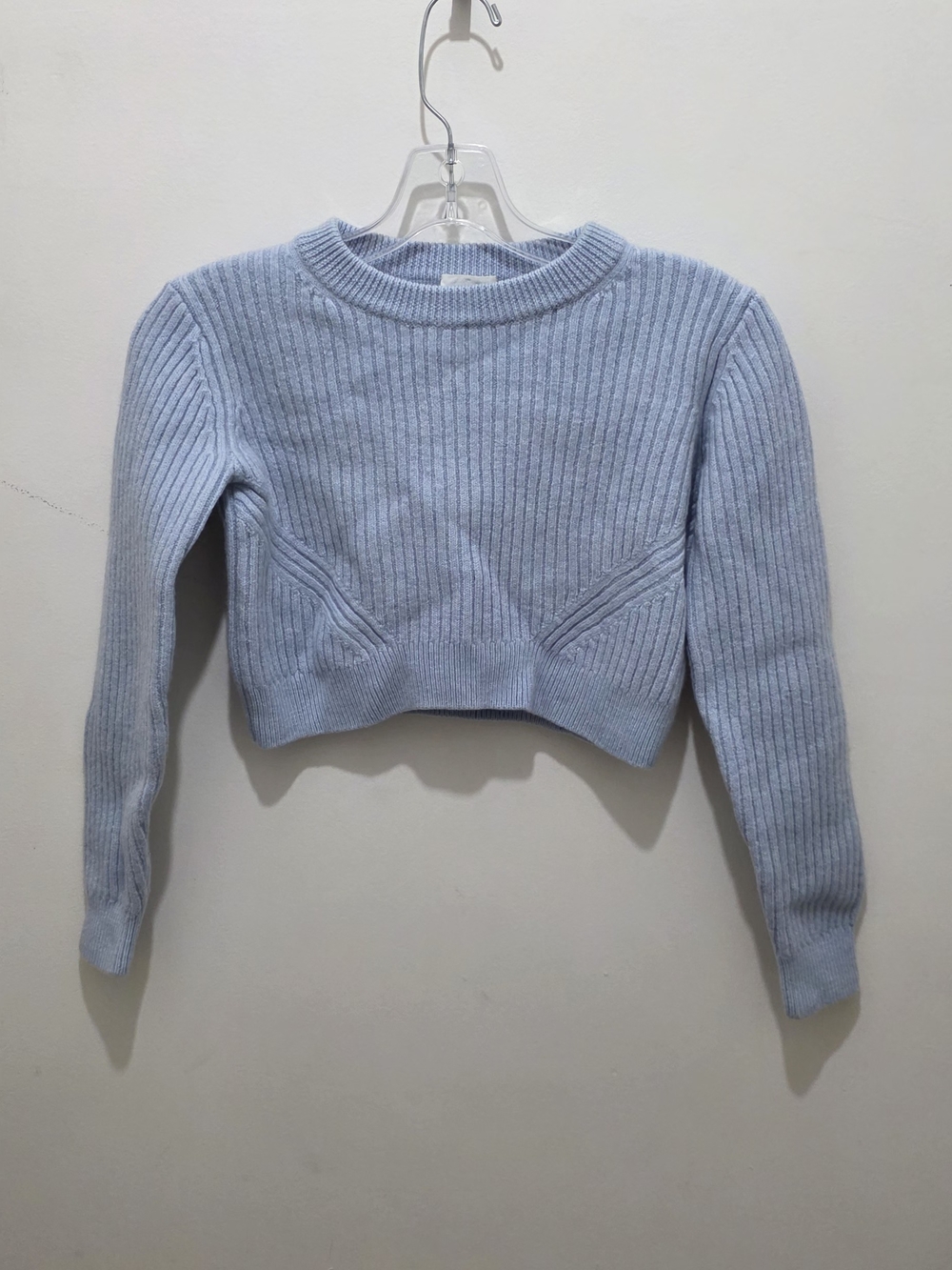 Aritzia Wilfred Free Boland Cropped Ribbed Wool Sweater Blue XS